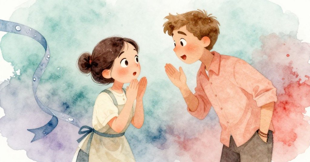 霧噴嘴忽然噴出細雨，Sable與Jude露出驚訝與緊張神情，濕潤絲帶上閃爍著水珠，情感高潮展現