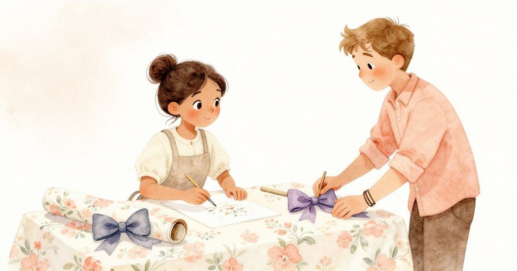 在柔和光線下，完成的兩個蝴蝶結靜臥桌上，木棍如靜橋連接，Sable與Jude滿意欣賞成果，故事圓滿落幕