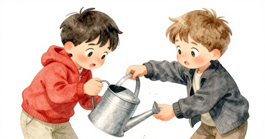 Ivan與Ronan近距離合作調整澆水壺，面露凝重神情，手部細節凸顯緊張氣氛與決心。