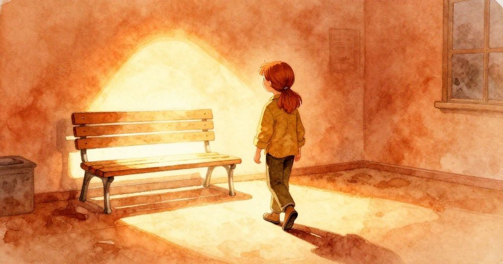 烏薩身影走向發出蜂蜜金光澤的工作臺，窗外晨光灑下，場景充滿溫暖與希望。