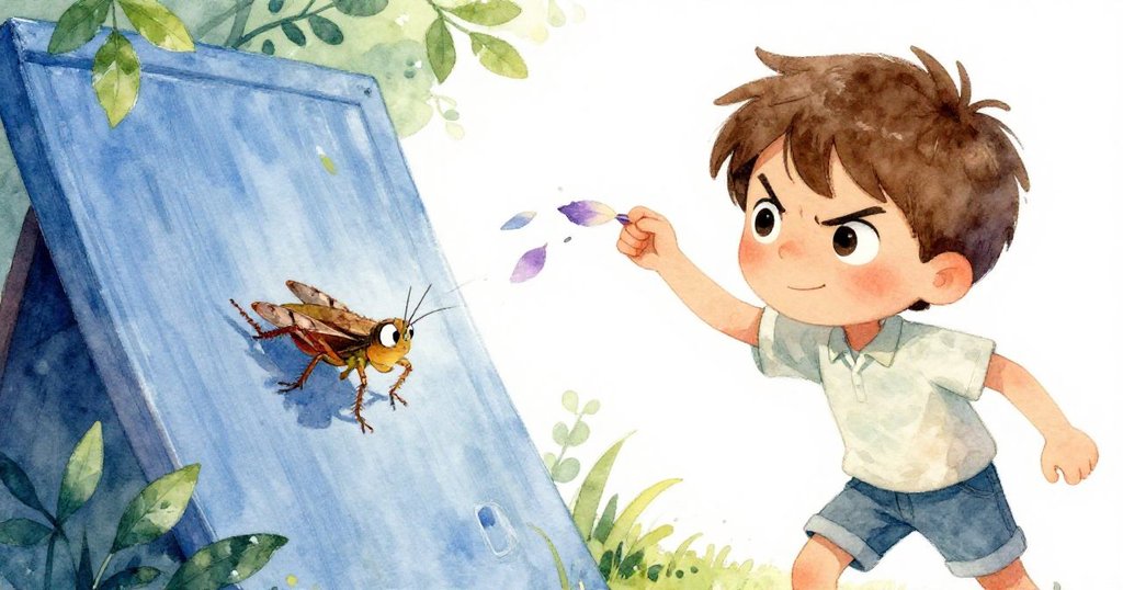 路克專注快速揮手驅散飄落花瓣，蟋蟀驚跳畫面充滿緊張與細膩關懷情感。