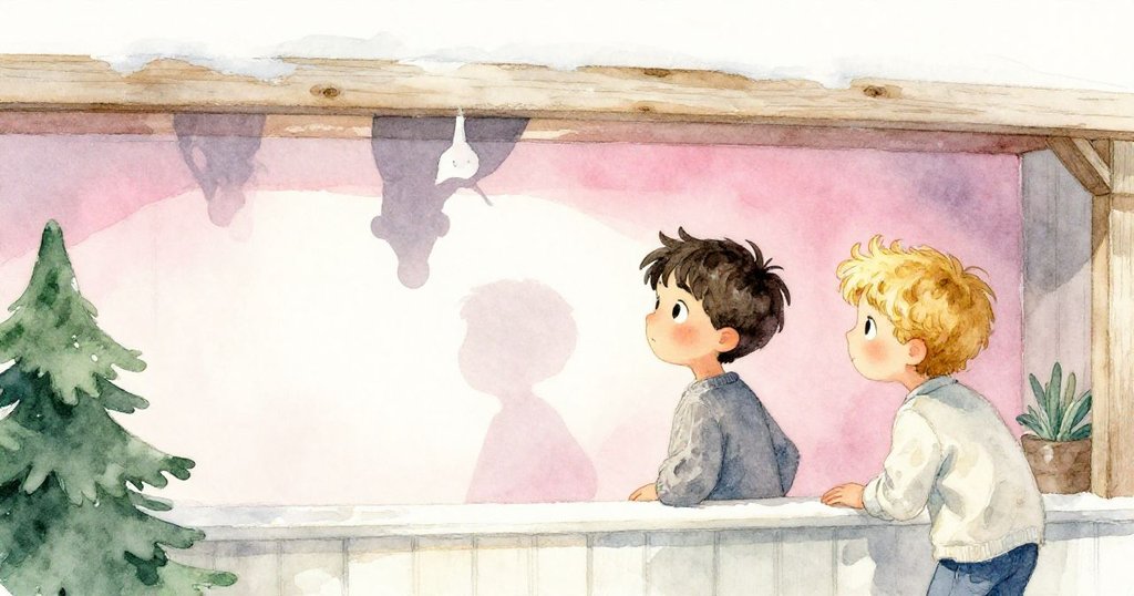 在溫暖光線中,Ivan與Zander靜靜注視烏龜與龍影滑出窗台,傳達柔和告別與日暮情懷。