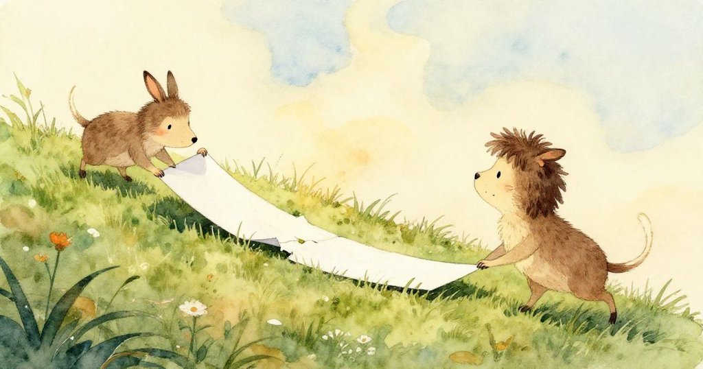 Kay專注地用拇指和食指調整濕潤破損紙飛機的鼻尖，細膩露珠點綴紙紋，故事剛展開。