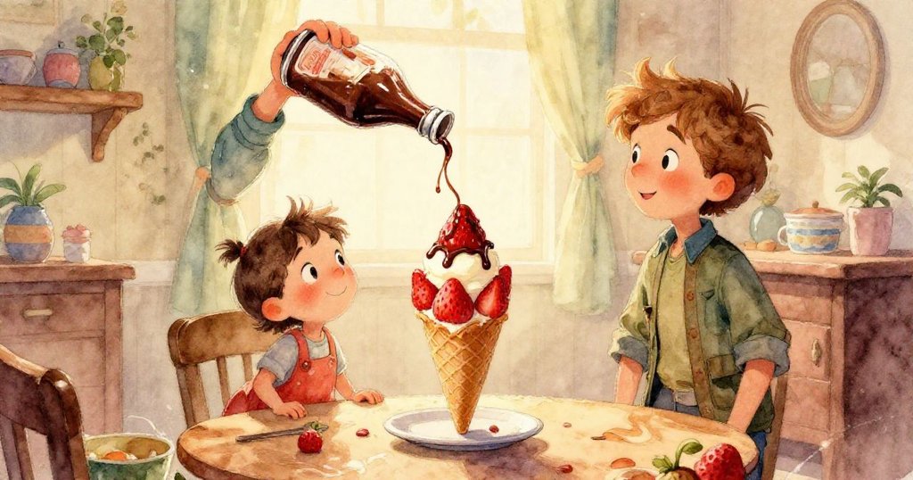 展示玻璃下方，華夫筒靜臥，冰箱冷氣旋轉升起蓋子，溫暖與涼意融合詩意情節展現。