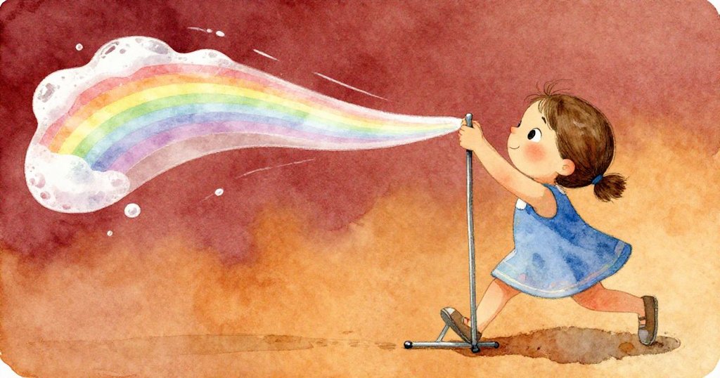 Gwen果斷調整掌握，動感十足地再次提起框架，薄膜在微風中擺動，展現出堅毅與冒險精神。