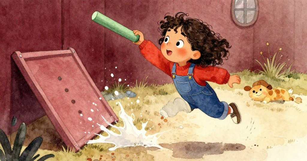 莎拉迅捷躍起抓住滾落的綠色粉筆，板面略傾斜引發粉筆與水花飛濺，瞬間充滿緊張與活力