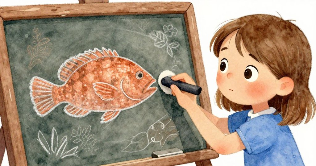 珍珠聚精會神用濕潤橡皮粉刷失真的魚尾線，細膩筆觸展現出修復藝術的決心與細節