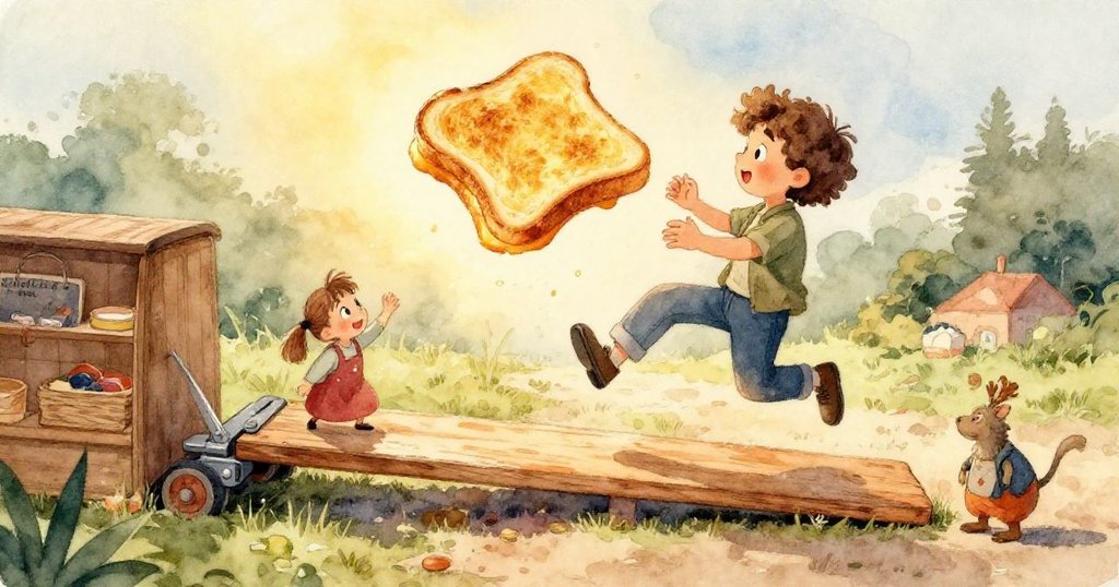 Ronan伸手輕撫午餐盒，展示溫暖的烤起司細節，木製鞓板與金屬構件映襯柔和光線。