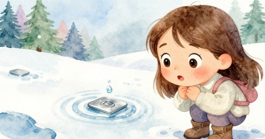 Zara特寫凝視晶片,眼中流露驚訝與專注,水滴在鏡面上形成微妙波紋,氛圍神秘奇幻