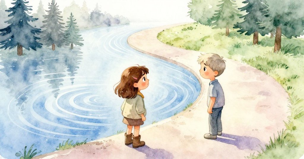 Zara面帶溫柔微笑轉向前方的Paul,水坑中圈圈漣漪映襯著和諧重逢的溫暖情境