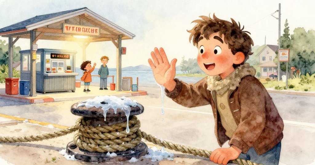 Cyrus的手正調整冰箱蓋,懸掛秤內指針在玻璃中顫動,冰滴閃耀,細節豐富呈現專注與努力。