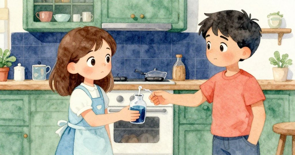 格蘭特輕輕將染料瓶遞給希望，雙人互動充滿理解與柔情，實驗桌上細節豐富，氛圍漸歸平靜，達到完結。