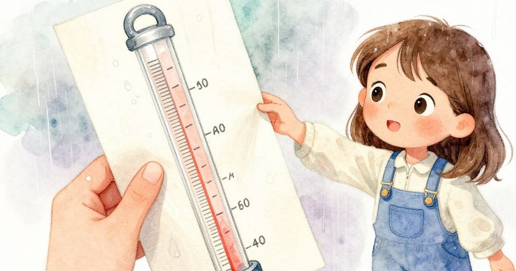 美輕巧地將濕紙片覆蓋於雨量計上，手法細膩記錄筆跡，展現戶外家園中溫柔創意與細膩情感。