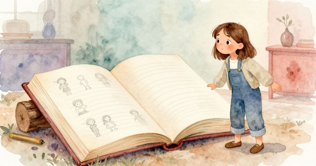 美在懷舊色調中遠眺開放記錄本，呈現過往雨線筆跡細膩情景，感受雨天記憶與內心柔情交織。