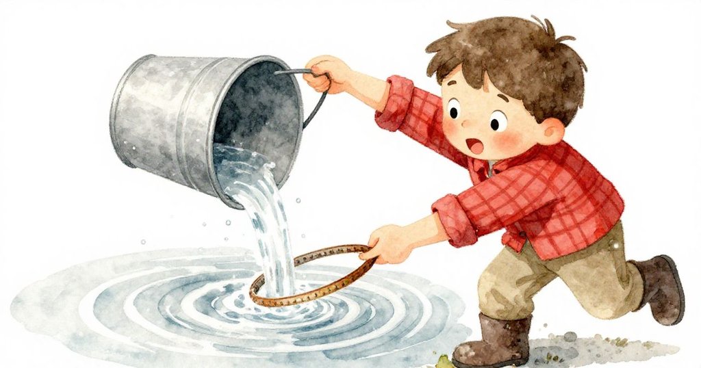 福雷斯特倒出最後一桶水，水花瞬間形成同心圓，桶上的生銹刻痕清晰可見，臉上滿是驚奇