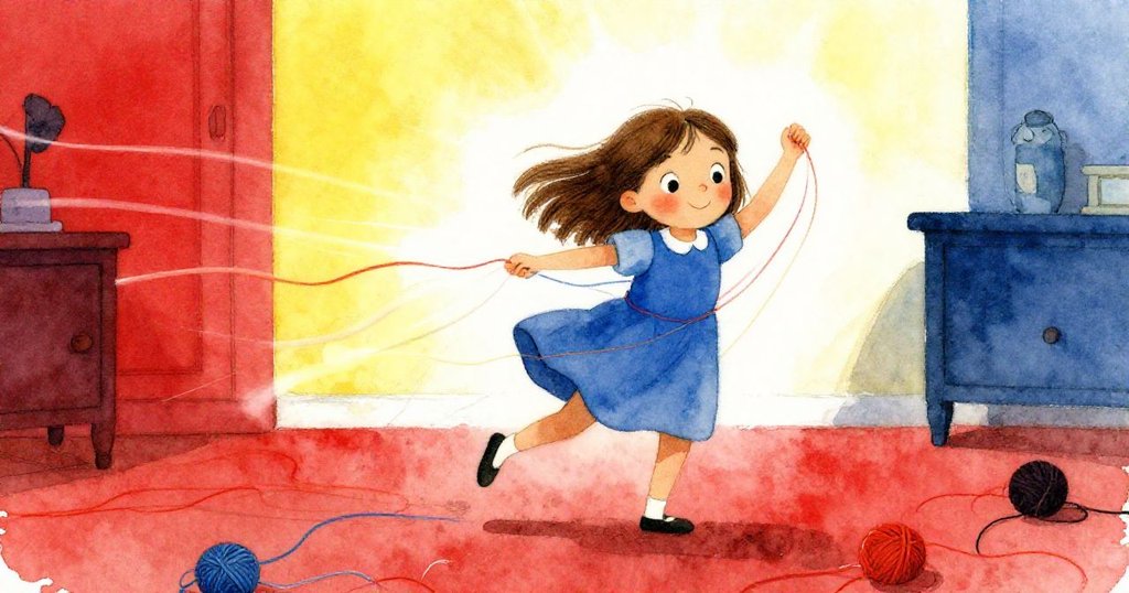 Ada 快速收集散落的線條，動態軌跡映射出她靈巧動作與周遭室內光影交錯