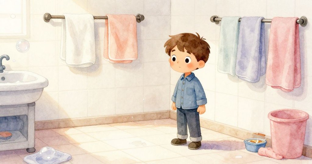 工作區恢復整潔，地磚上留著淺淺水跡，唯一的肥皂泡依附洗手盆緣，多利安面帶滿足凝望結束一天的忙碌。