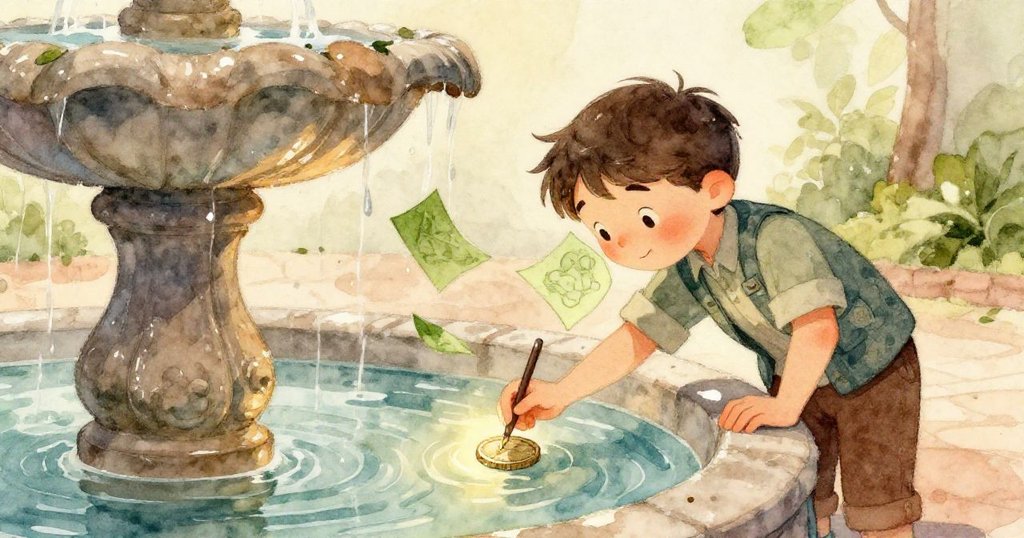 Ian聚精會神用鉛筆在筆記本上勾勒金幣輪廓，手部細節清晰顯現畫工專注。