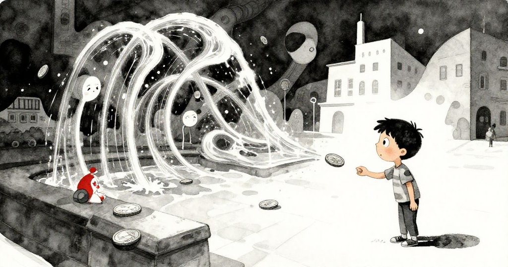 筆觸與水紋交織成超現實幾何圖形，Ian凝神觀察創造出夢幻效果。