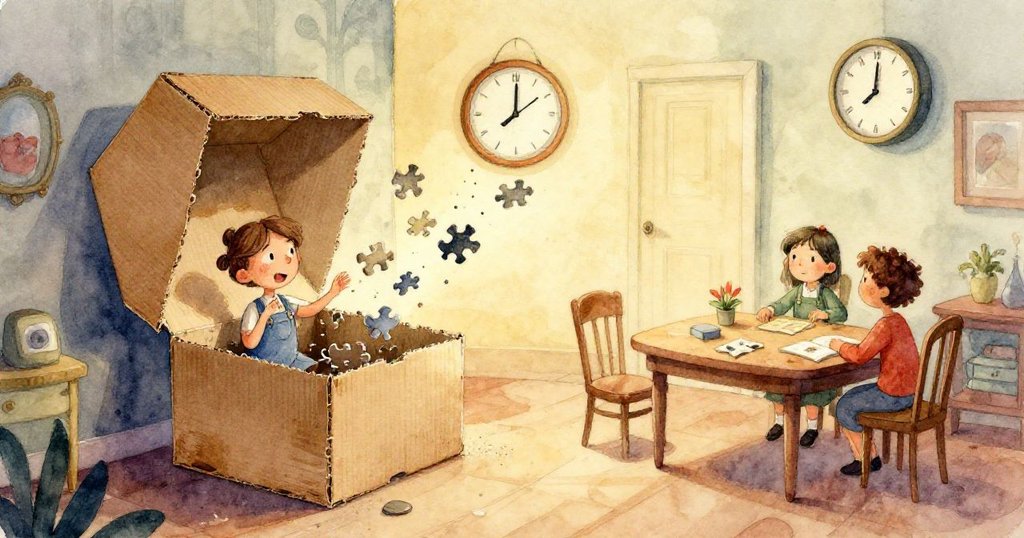 漂浮的拼圖像置於水底般呈現透明質感，光影交錯中營造出夢幻神秘的氣氛，帶來奇異美感。