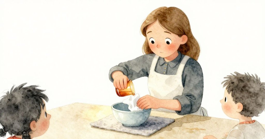 格里爾靈巧地滑動琥珀杯並夾入摺好的紙巾於淺藍陶碗與杯間，動作果斷專注，營造出細膩重生音律。