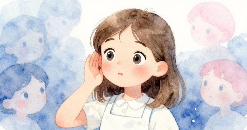 Olive面部特寫，專注聆聽杯子發出的節奏，眼中閃爍著驚奇與好奇，細節生動。