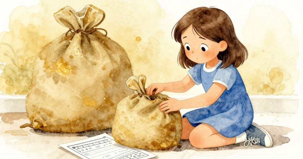 薩奇在陽光下調整姿勢，一手取出補救用品，膝旁擺著講義與圖卡，展現堅定與智慧。