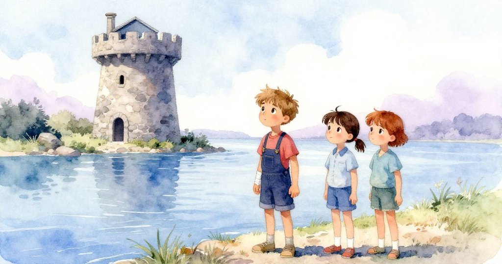 芬恩與莉莉並肩站在穩固石塔前，凝視平靜河水，背景呈現柔和光輝，透露出滿足與未來希望。