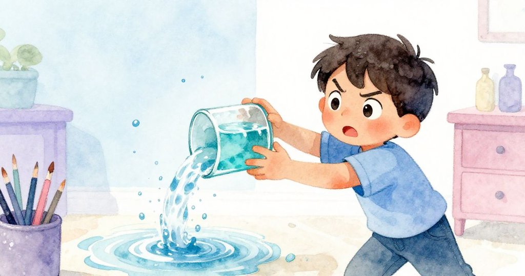 Kit奮力伸手急救將傾斜玻璃穩住，水波蕩漾中展現堅定與緊張，場面充滿活力。