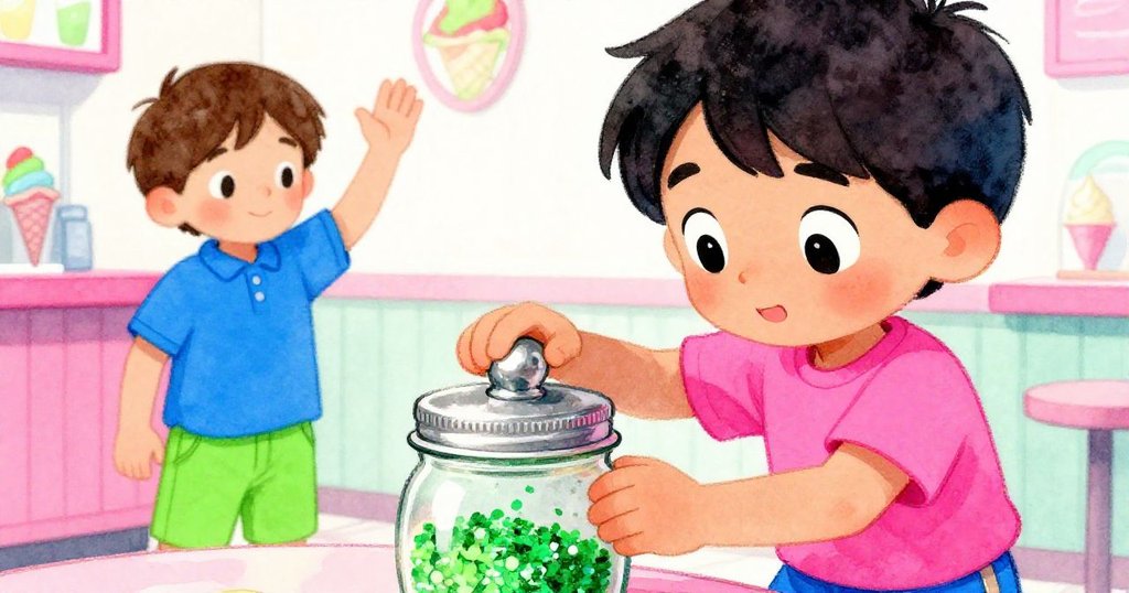 Felix 輕柔關上閃著綠光的灑糖罐蓋，Ronan 背景中溫暖揮手告別，完美呈現一日圓滿結局。