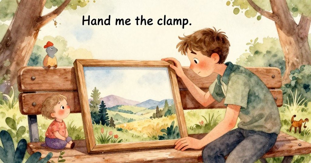 Sam專注操作中,手持雪松框局部細節突顯木紋與工具交互,柔和光線中塵埃微閃,展示精湛工藝。