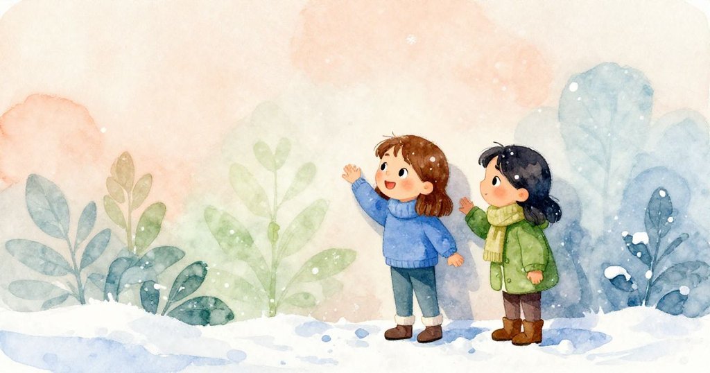 露西亞與佩翠雅在完成的雪牆前重聚，雙雙流露出喜悅與成就感，雪花靜靜飄落，畫面寧靜溫馨。