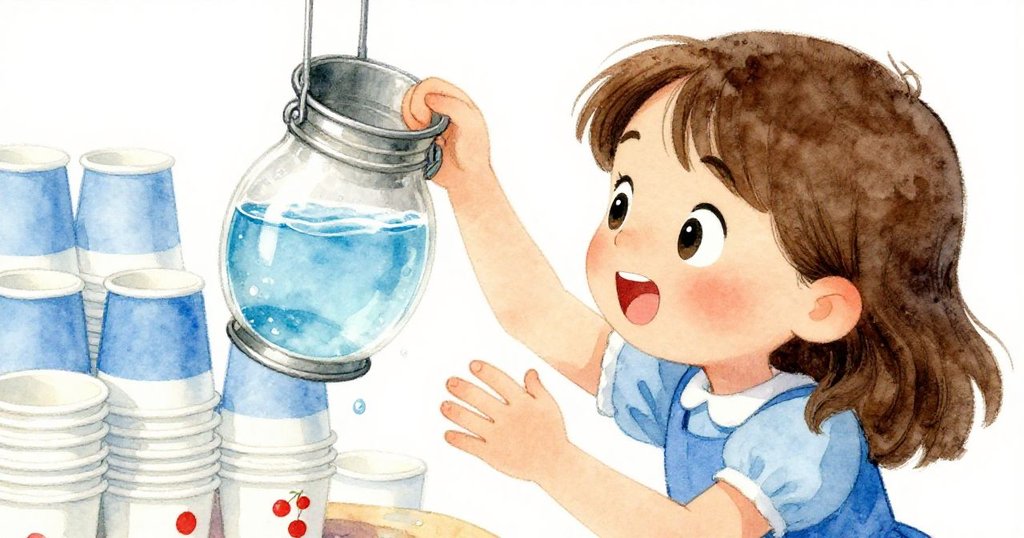 甘文注視著涼水罐與紙杯排列,象徵跨越承諾,眼神專注,情節逐步展開。