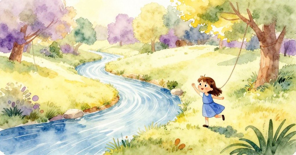 甘文踏向遠岸,背景展現搖曳繩索與自然風光,黃光柔和,情節逐漸推向高潮。