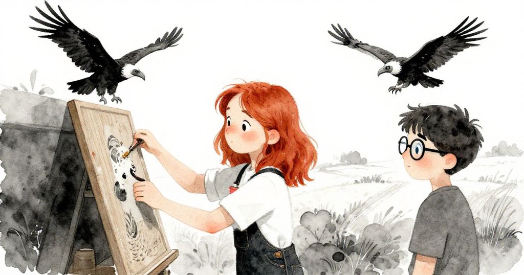 Tess穩放完成木板於架上，Harris靜觀工作成果，窗外一隻禿鷹掠過田野，故事未完待續