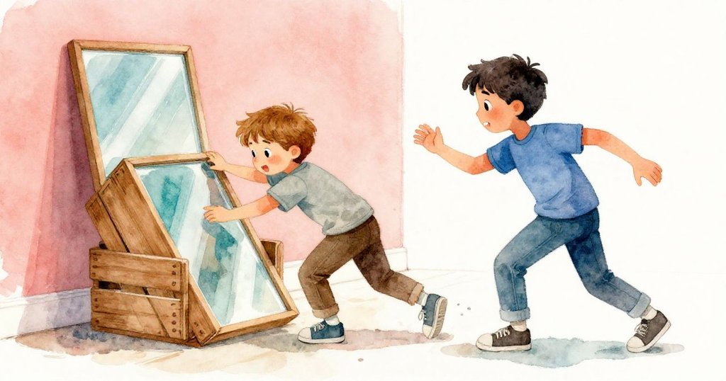 皮爾斯不慎移動椅子，木箱傾倒，懷亞特迅速伸手阻止，動態場景展現出緊張卻堅定互助的瞬間。