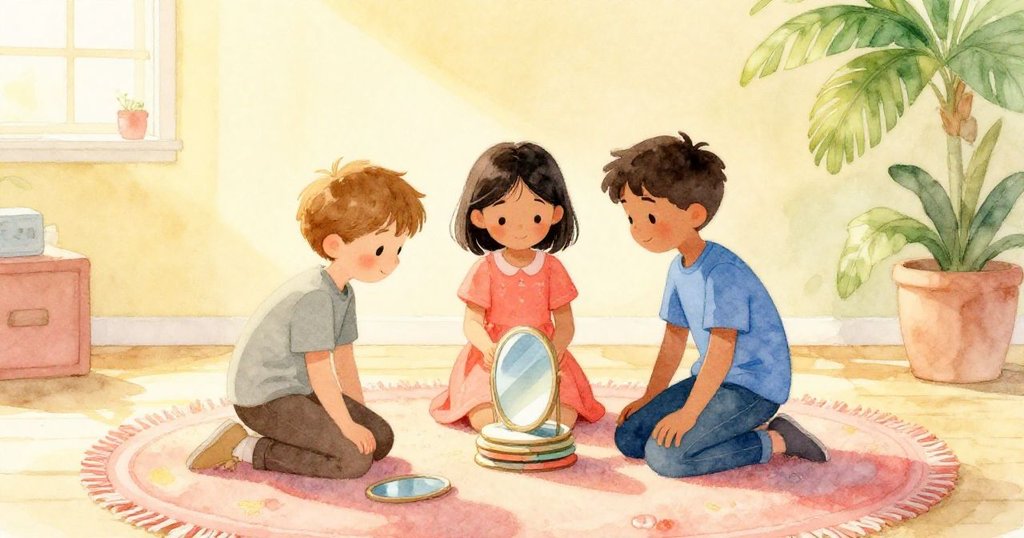 懷亞特、艾妲與皮爾斯齊心協力堆疊鏡子，柔和陽光再次灑入房間，場景平靜溫馨，展現互助後的寧靜。