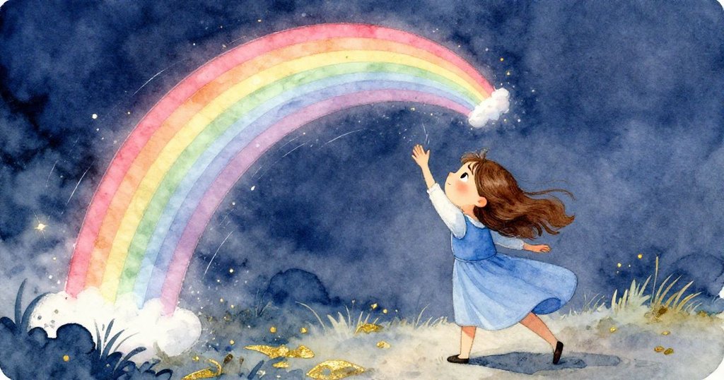 風起時女孩轉身阻擋輕風吹動彩膜，臉上流露堅毅神情與動感，金色光影中展現瞬間緊張的工作氣氛。