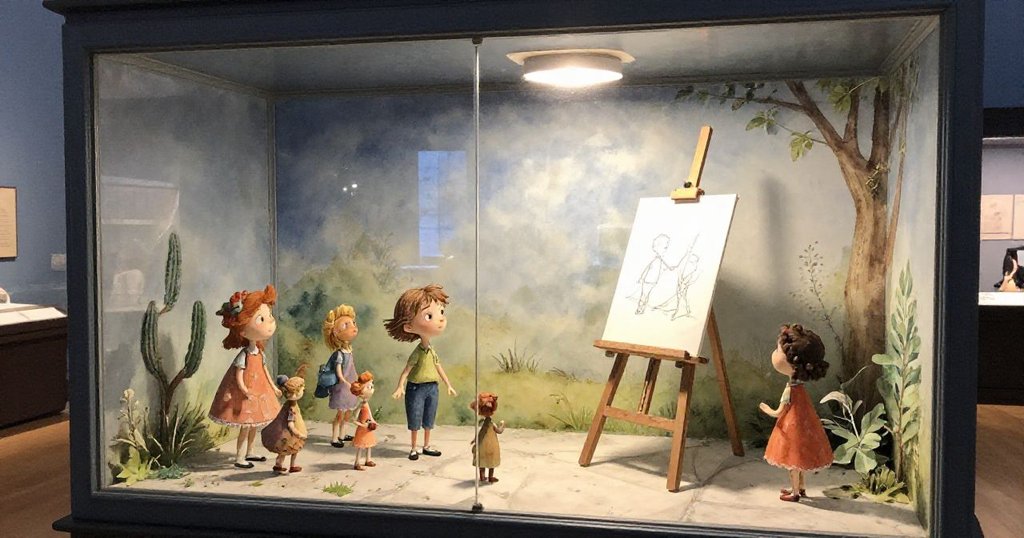 霍普的畫紙近照呈現細膩筆觸與微弱燈光，描繪出小船員姿態，散落石墨粉細節豐富。