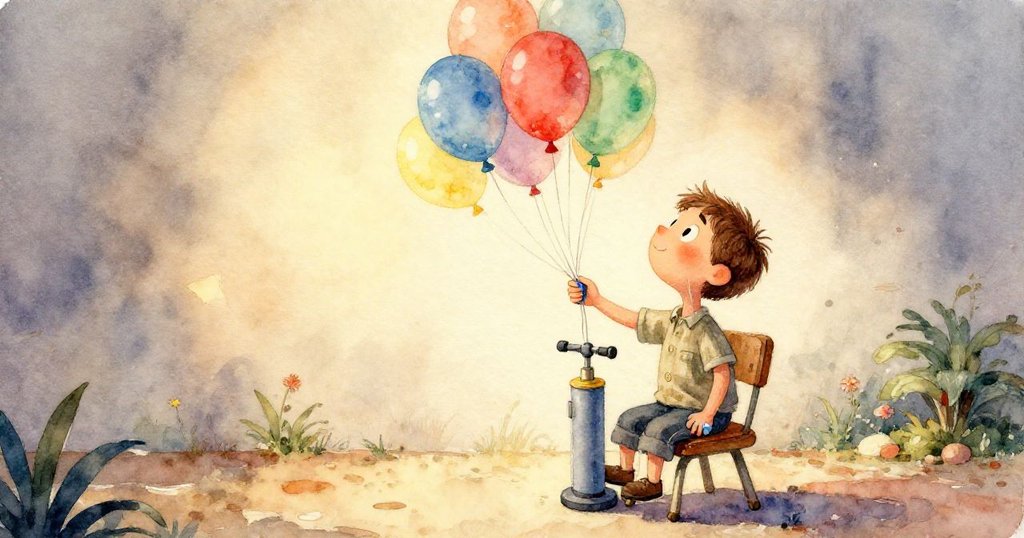 奧托專注操作桌上手泵，手指用力按壓彈簧，背景留白彰顯專注與空曠感。