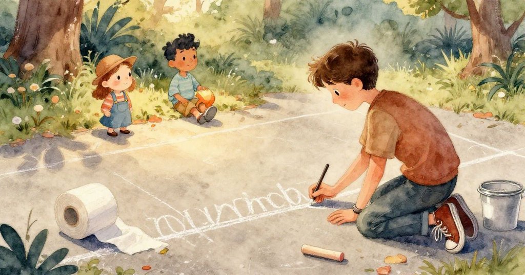 細緻特寫：飄舞的紙巾和被粉筆弄寬的線條，貓尾輕輕觸碰紙張，呈現動態細節與故事發展