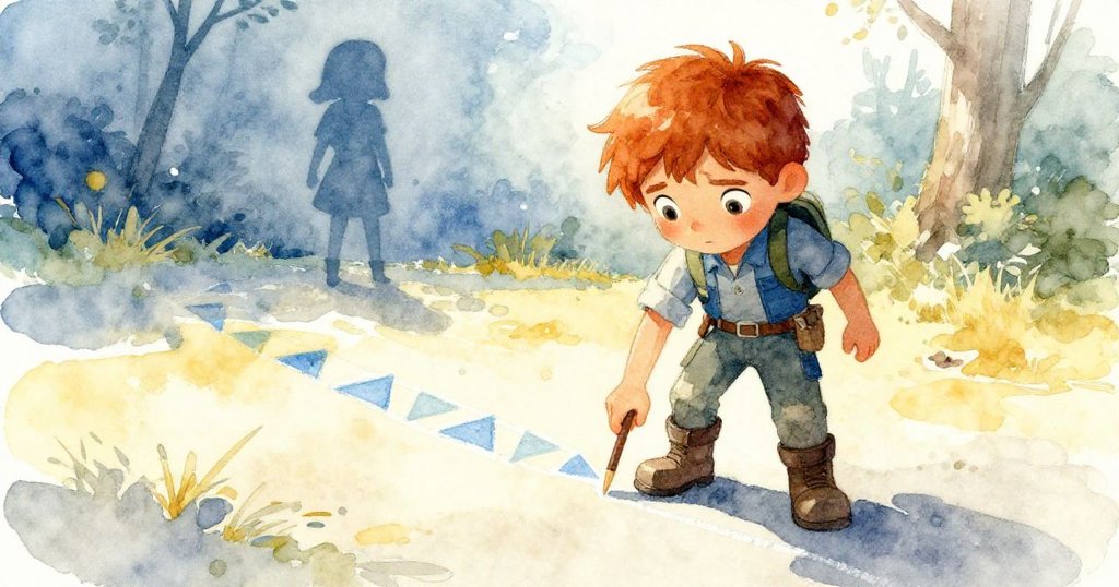 約克視角中，粉筆線條和藍色三角不符，露比遠處出現，呈現緊張與發現瞬間