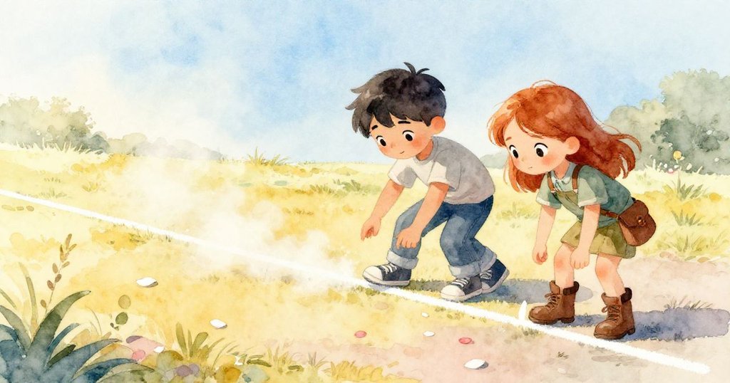 晨光明媚中，約克與露比並肩調整粉筆線，地面飄散花瓣與輕霧，呈現合作與變化時刻