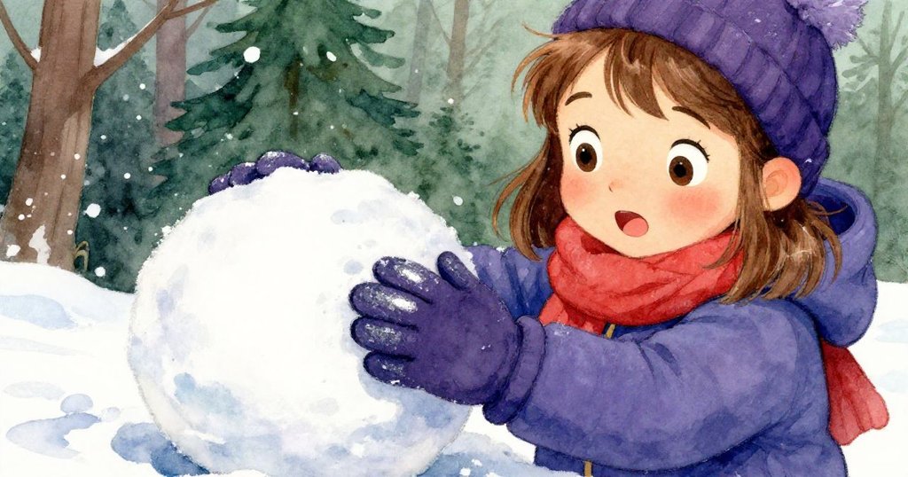 Josie專注地用戴手套的雙手捏雪球,濕潤雪花閃爍,展現創造童話般雪燈的溫馨瞬間