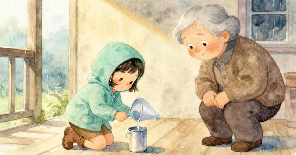 珍珠蹲下小心地將漏斗嵌入儀器,倒水入金屬杯,背後溫柔的長輩微笑鼓勵,任憑雨後清新燦爛。