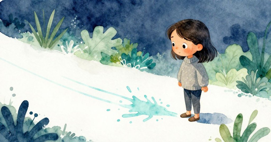 史黛拉輕拂著紙上藍綠色痕跡，畫面透著懷舊柔光，彷彿重溫美好回憶