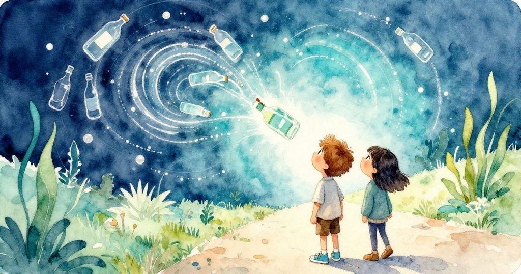 海斯與史黛拉滿懷希望注視前方，背景由瓶子創造的環形畫作映照著全新起點