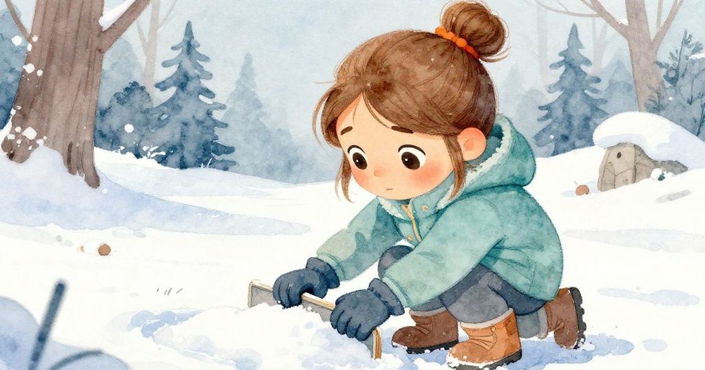 Winona凝視著充滿雪的模具，眼神堅定，手指輕觸冰霜細節，臉上流露專注情懷。