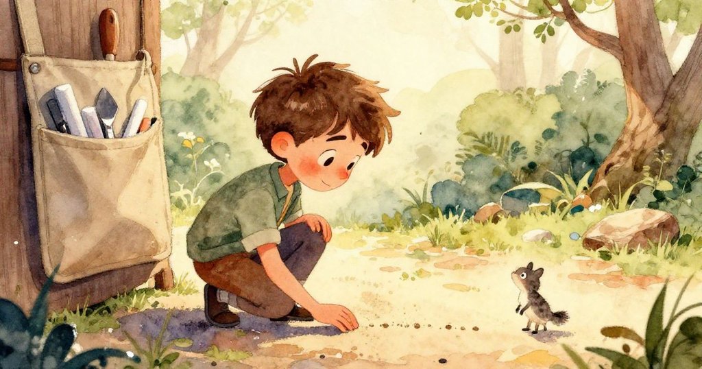 小麻雀翅膀輕掠過時，噴霧瓶隨著石粉飛散旋轉，萊爾急忙伸手接物，場景充滿動感與戲劇性。