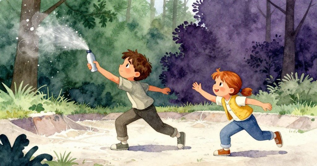 喬伊在轉換空間中敏捷接住滾動噴霧瓶，萊爾緊跟其後，臉上洋溢著調皮與急切情感，過渡場景展現溫暖氣氛。